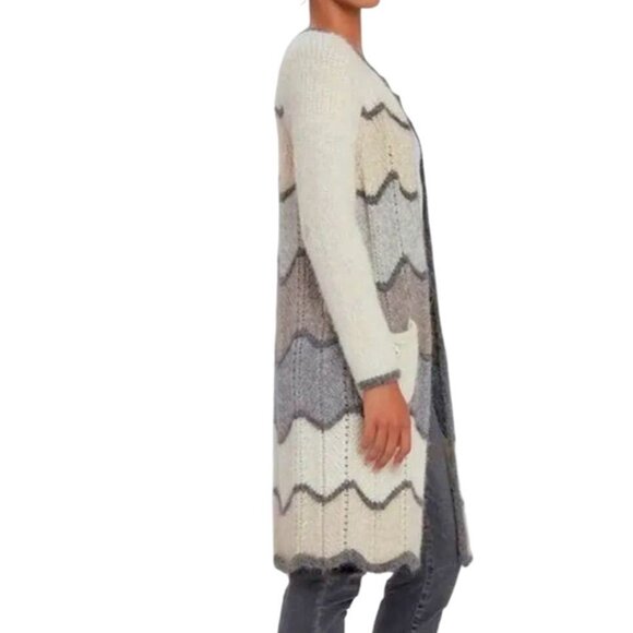 LoveShackFancy Dallas Duster Chevron Striped Long Cardigan Cloudy Grey Size XS - Picture 5 of 10